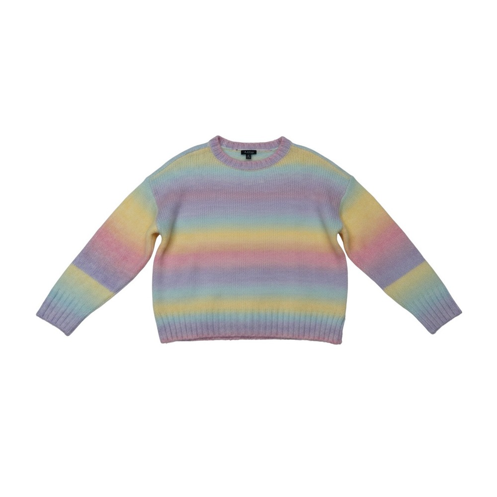 A. Byer Sweater Womens XL Multicolor Pastel Rainbow Ombre Crewneck